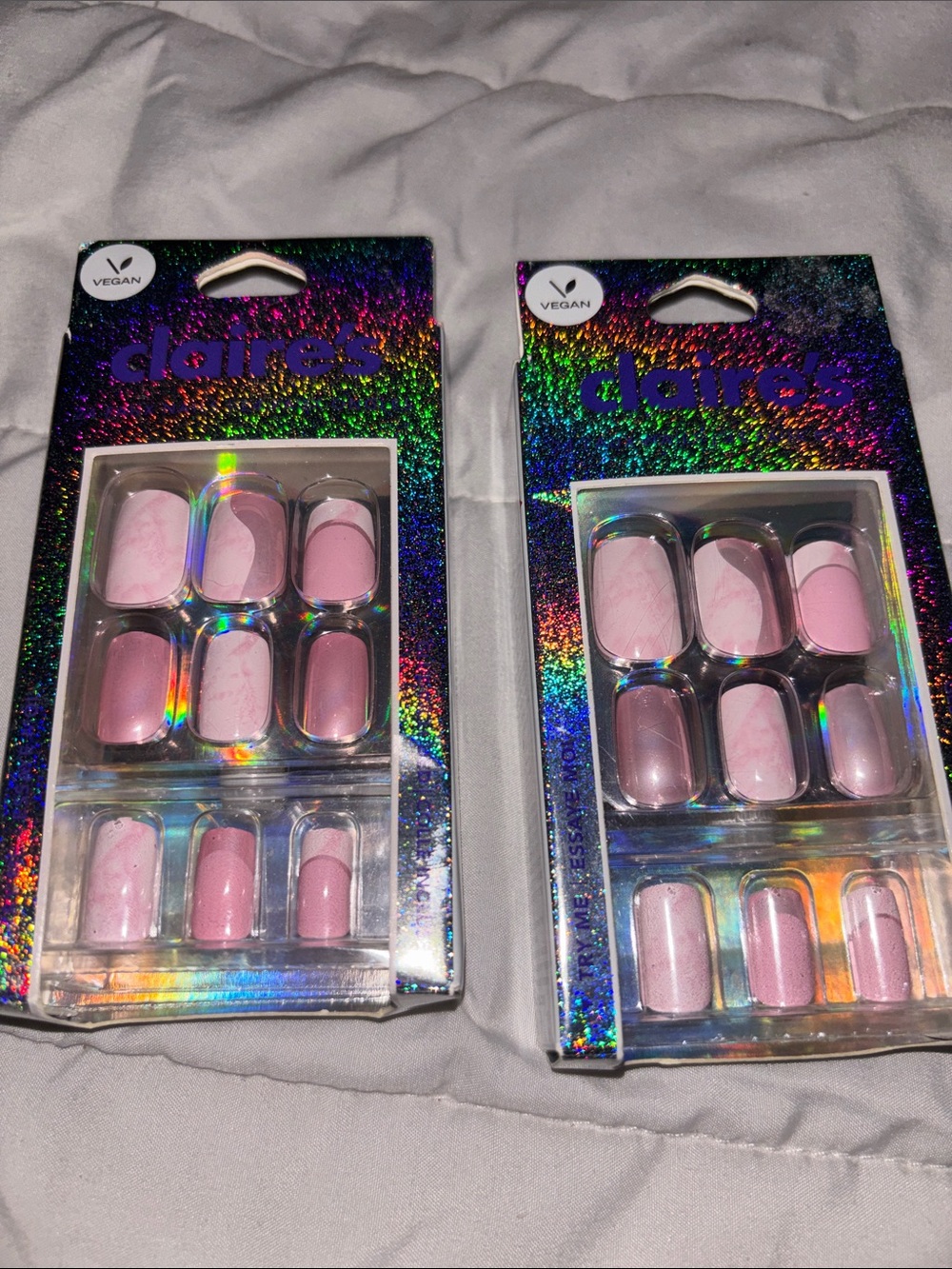 Claire's Light Pink Glue-On Nails Set with Marble Accents(Brand New)